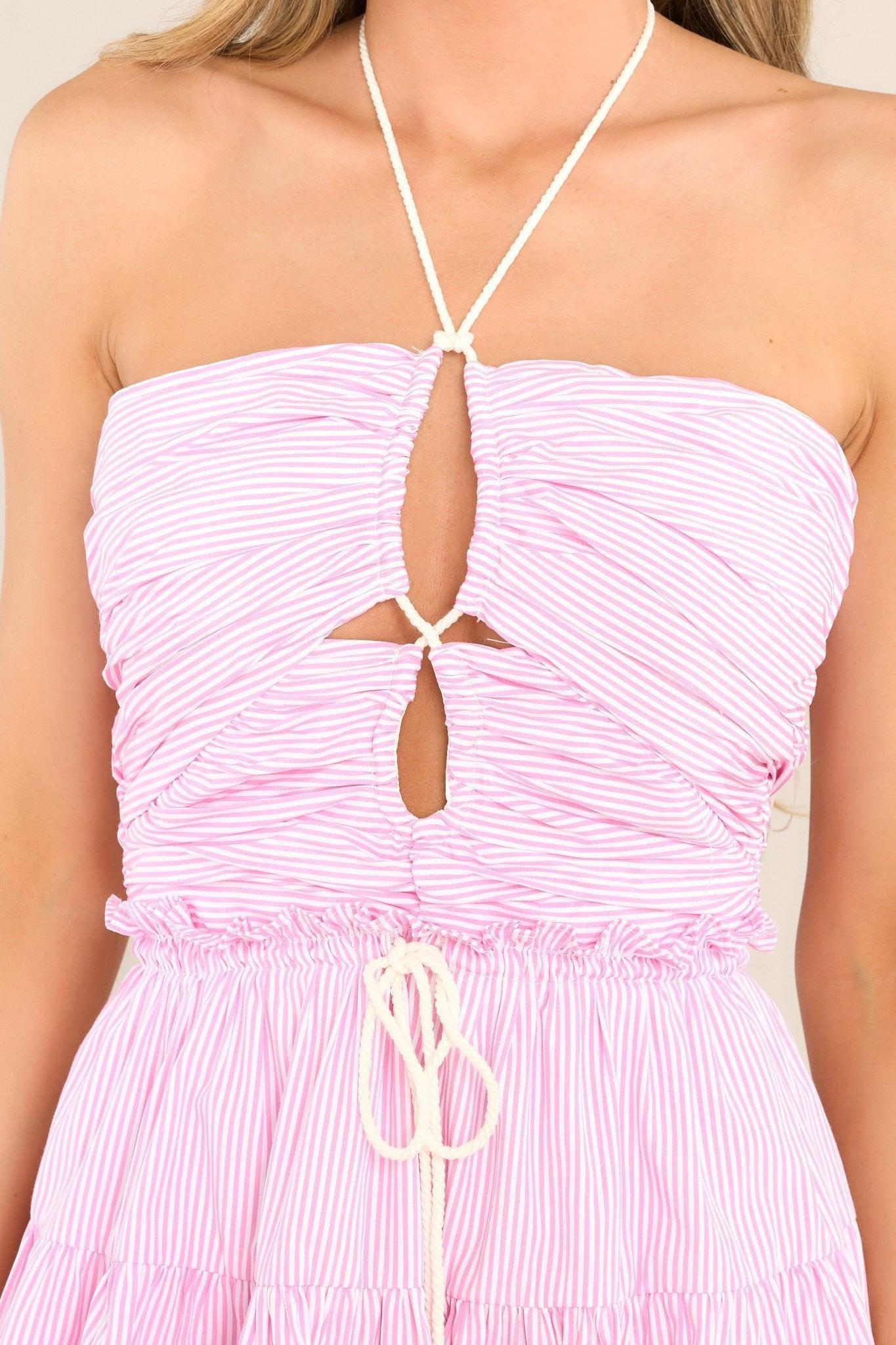 In The Details Pink Striped Halter Midi Dress Product Image