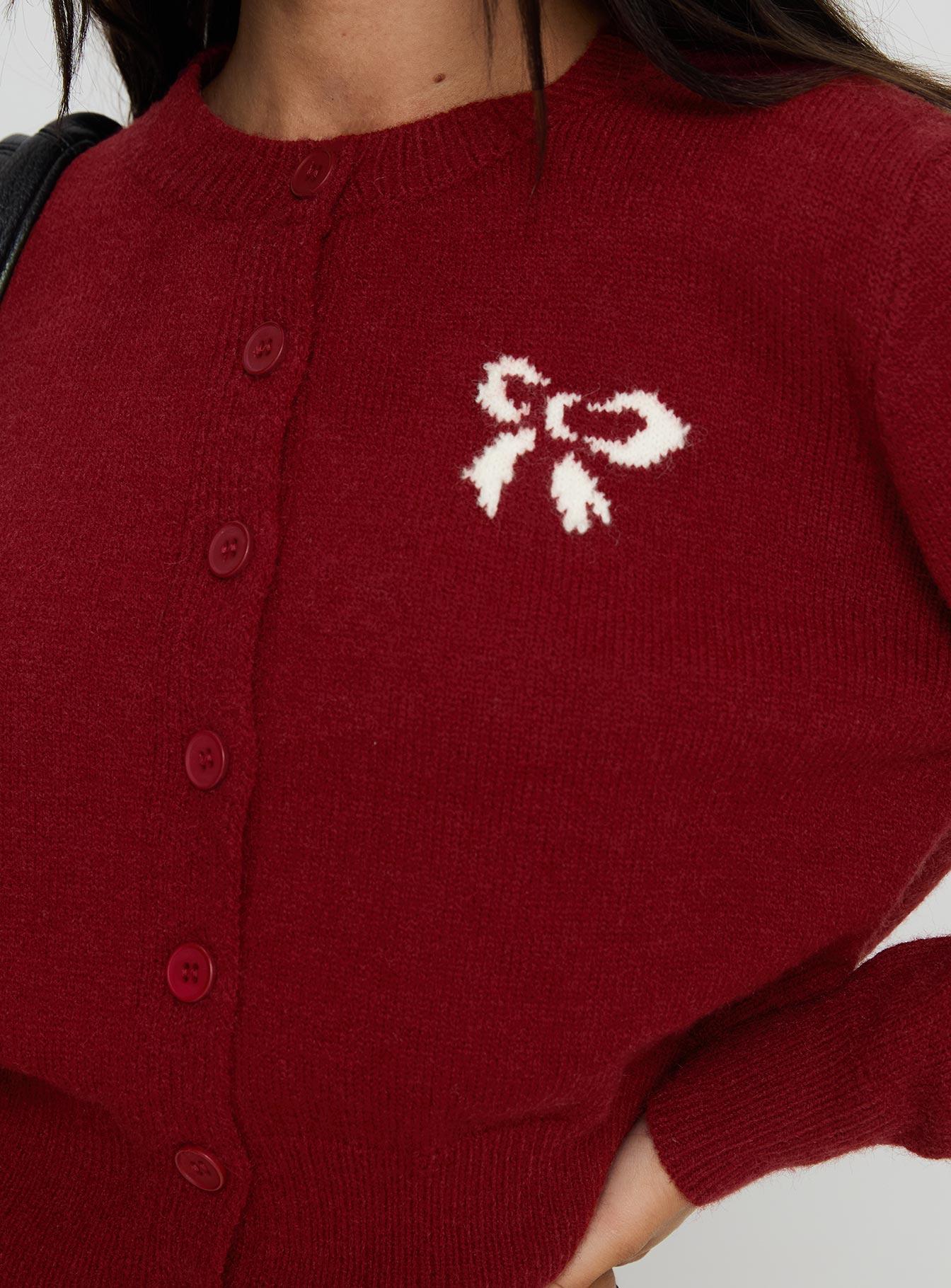 With A Bow Cardigan Red Product Image