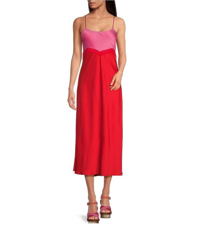 Gianni Bini x DANNIJO Helena Satin Two-Tone Colorblock Scoop Neck Maxi Slip Dress Product Image