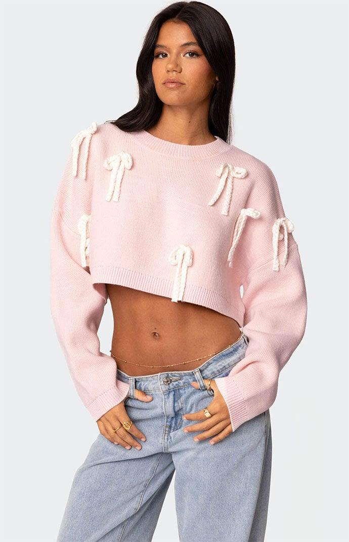 Edikted Women's Chunky Bow Cropped Sweater Product Image