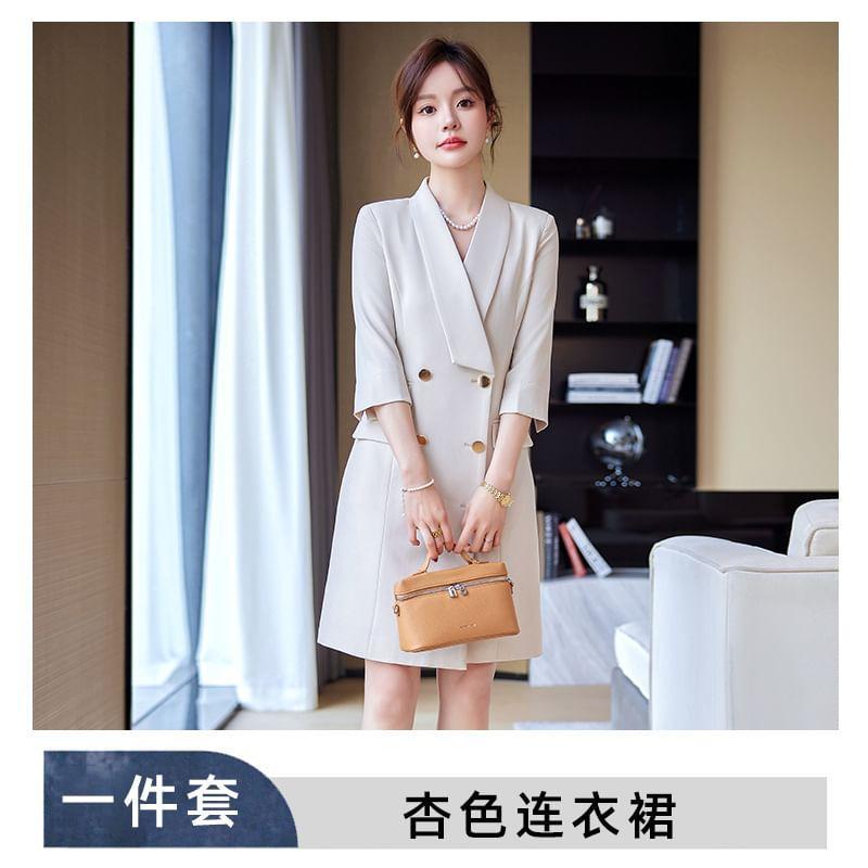 3/4-Sleeve Double Breasted Blazer Dress Product Image