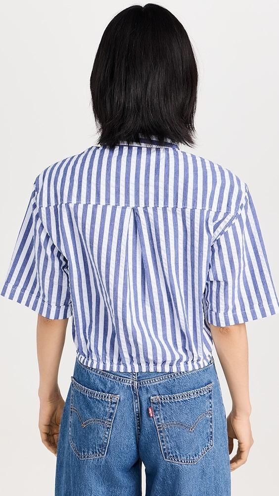 Stateside Puckered Stripe Short Sleeve Cropped Twist Shirt | Shopbop Product Image