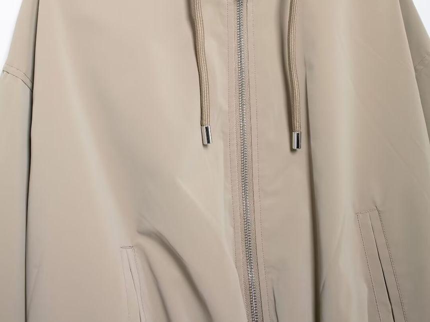 Hooded Plain Zip Up Jacket Product Image