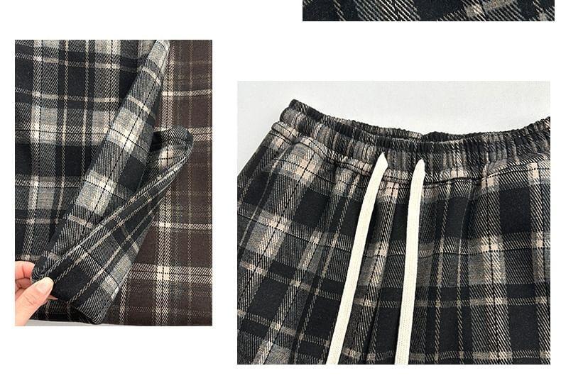 High Waist Plaid Wide Leg Pants Product Image