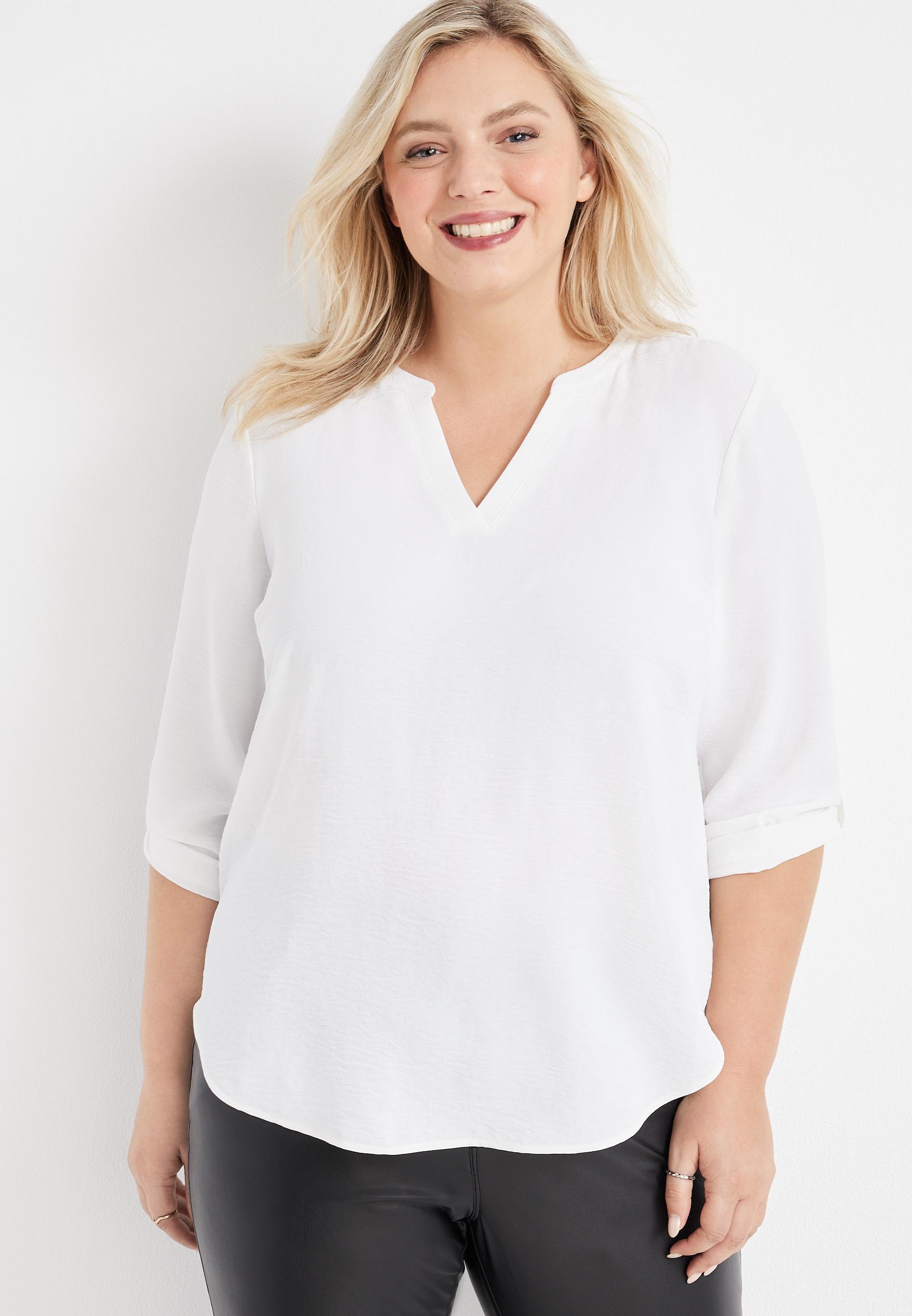 Maurices 4X Plus Size Women's Atwood 3/4 Sleeve Popover Blouse White - 4X Product Image