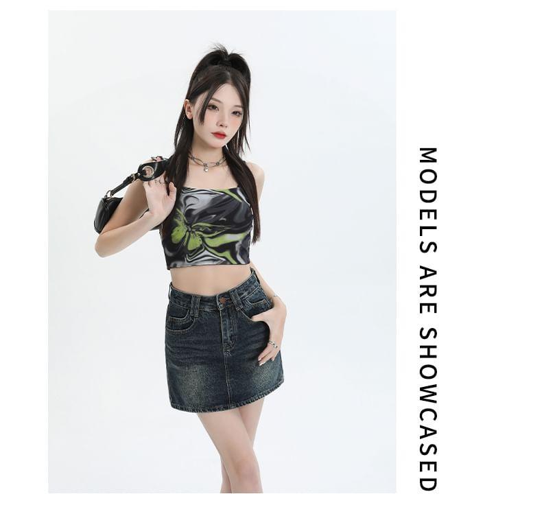 Mid Waist Denim Mini Skirt Product Image