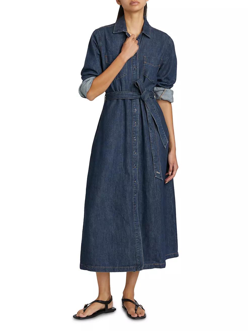 Denim Long-Sleeve Midi-Shirtdress Product Image