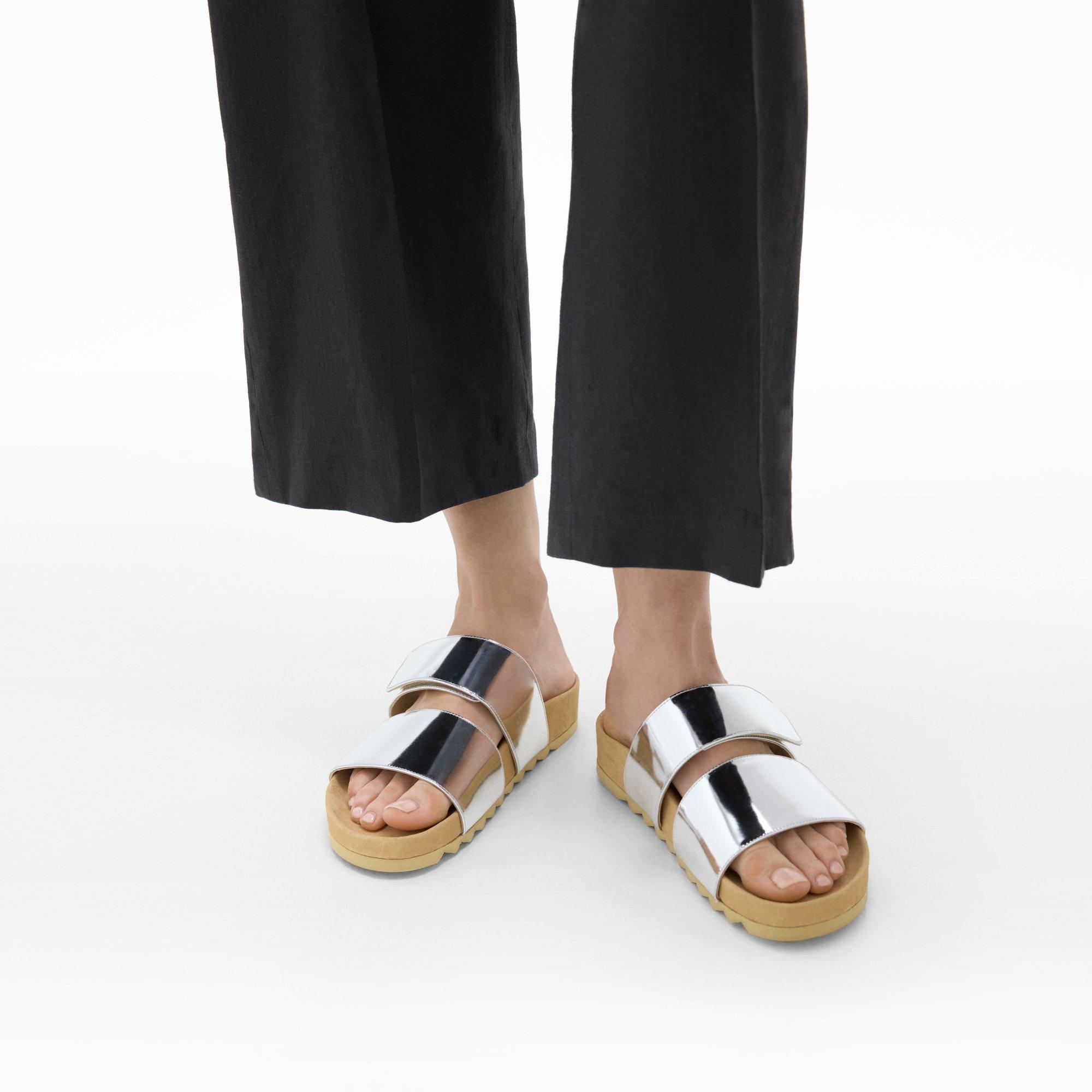 Metallic Leather Slide Sandals | Theory Product Image