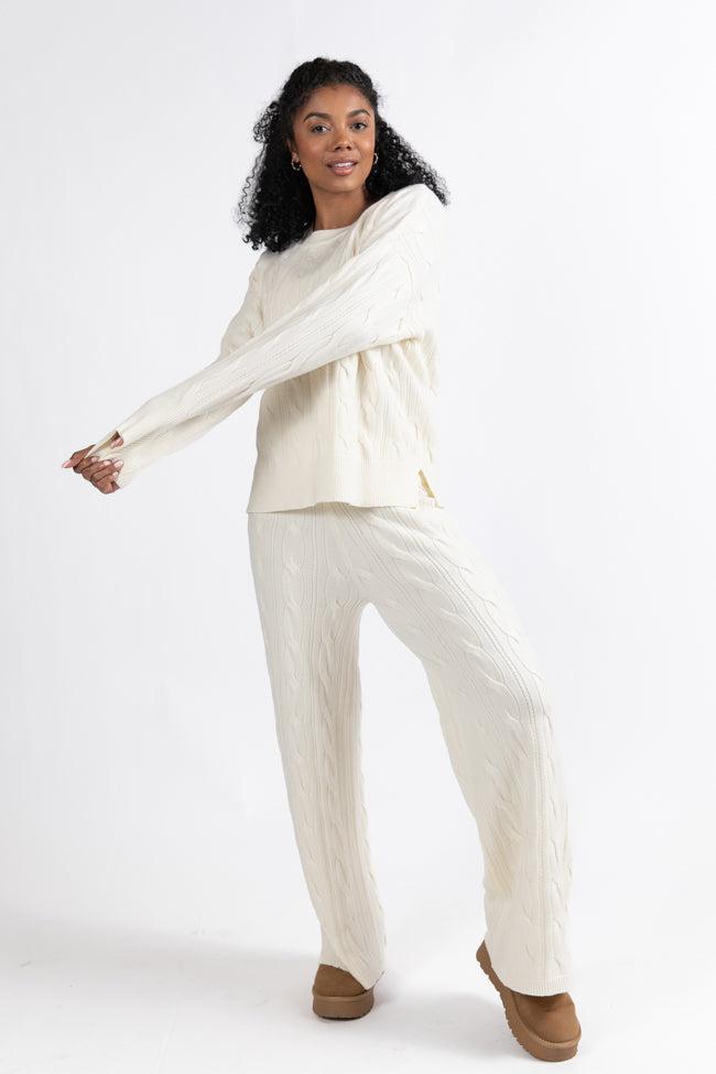 Forever Winter Ivory Cable Knit Sweater Lounge Pants FINAL SALE Product Image