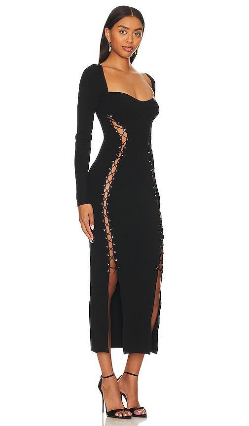 NICHOLAS Arna Long Sleeve Lace Up Midi Dress in Black. Size L, M, S, XS. Product Image