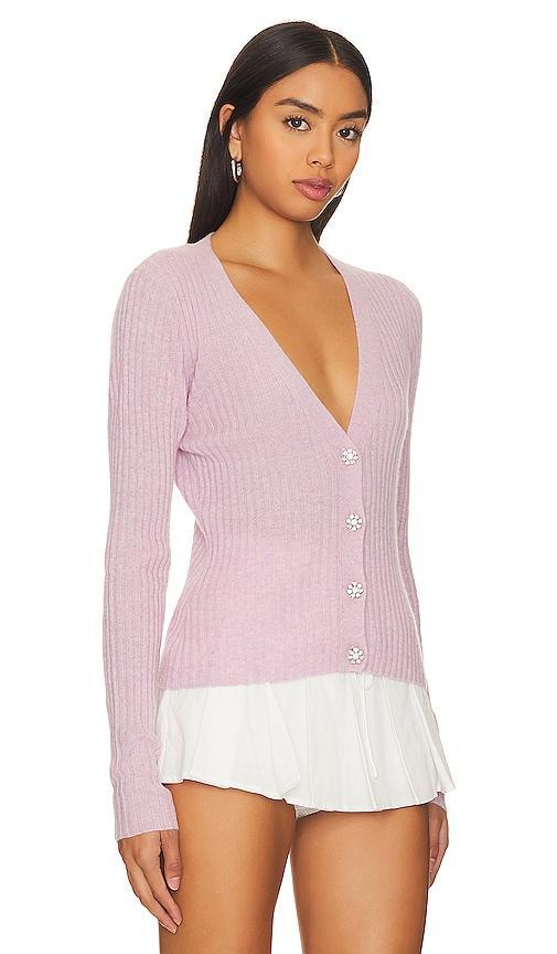 Autumn Cashmere Rib V-Neck Cardigan in Pink. Size L, S, XL, XS. Product Image