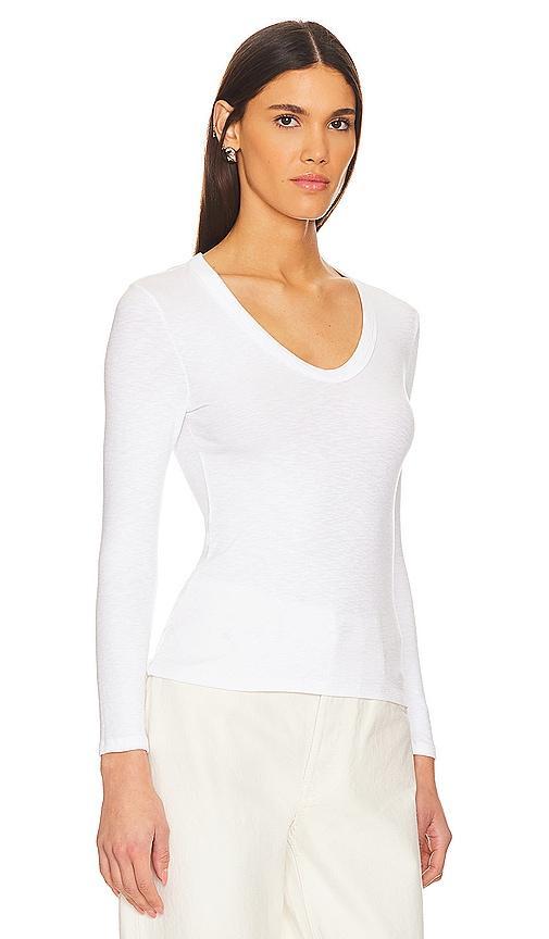 Enza Costa Textured Rib Long Sleeve U Top Black. (also in XS). Product Image