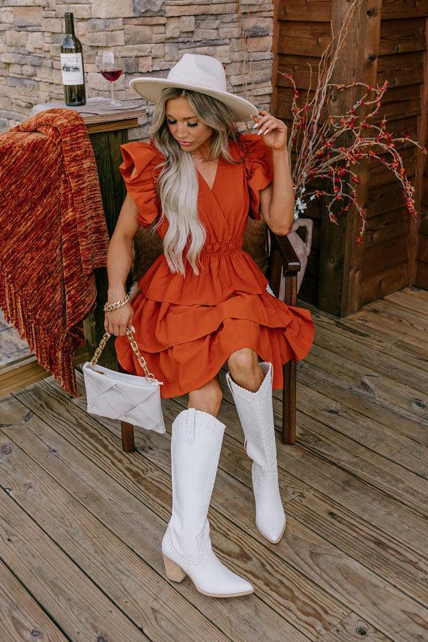 Flirty Allure Ruffle Dress in Pumpkin Product Image