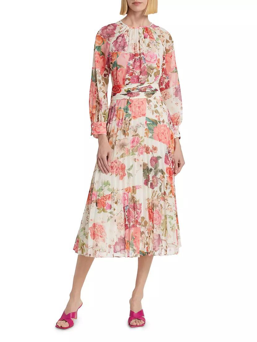 Floral Pleated Chiffon Midi-Dress Product Image