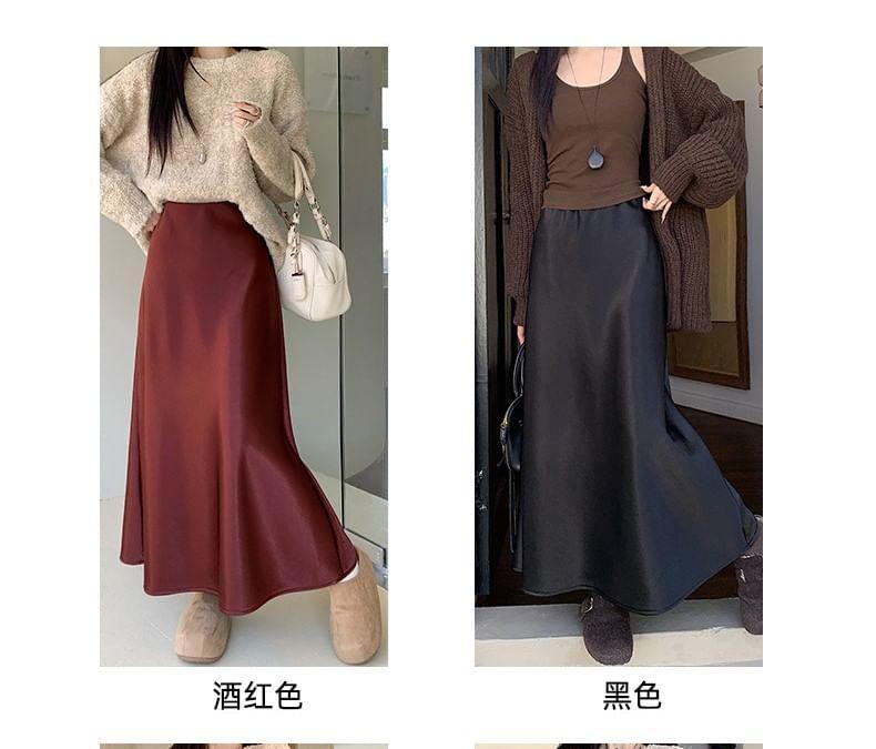 High Rise Plain Maxi A-Line Skirt Product Image