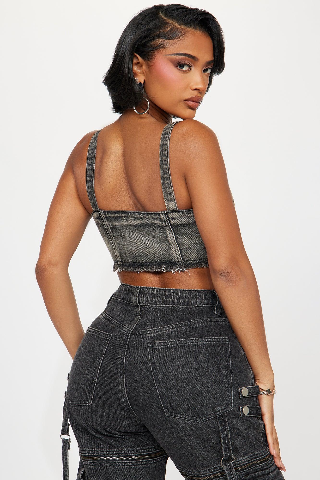 Back Again Washed Denim Top - Acid Wash Black Product Image