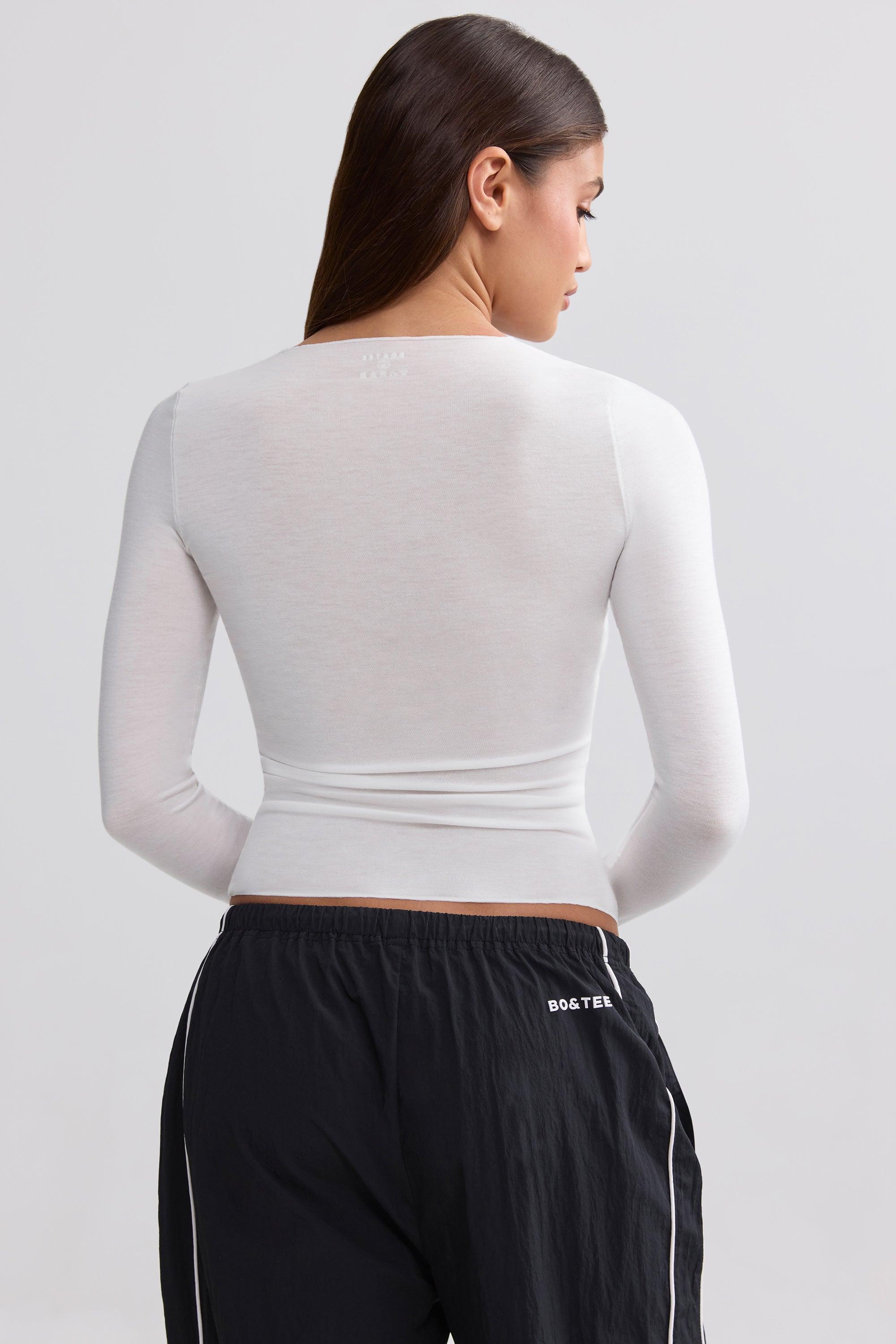 Sheer Long-Sleeve Top in White Product Image