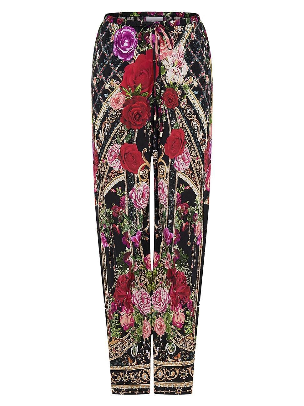 Womens Floral Silk Drawstring Pants Product Image