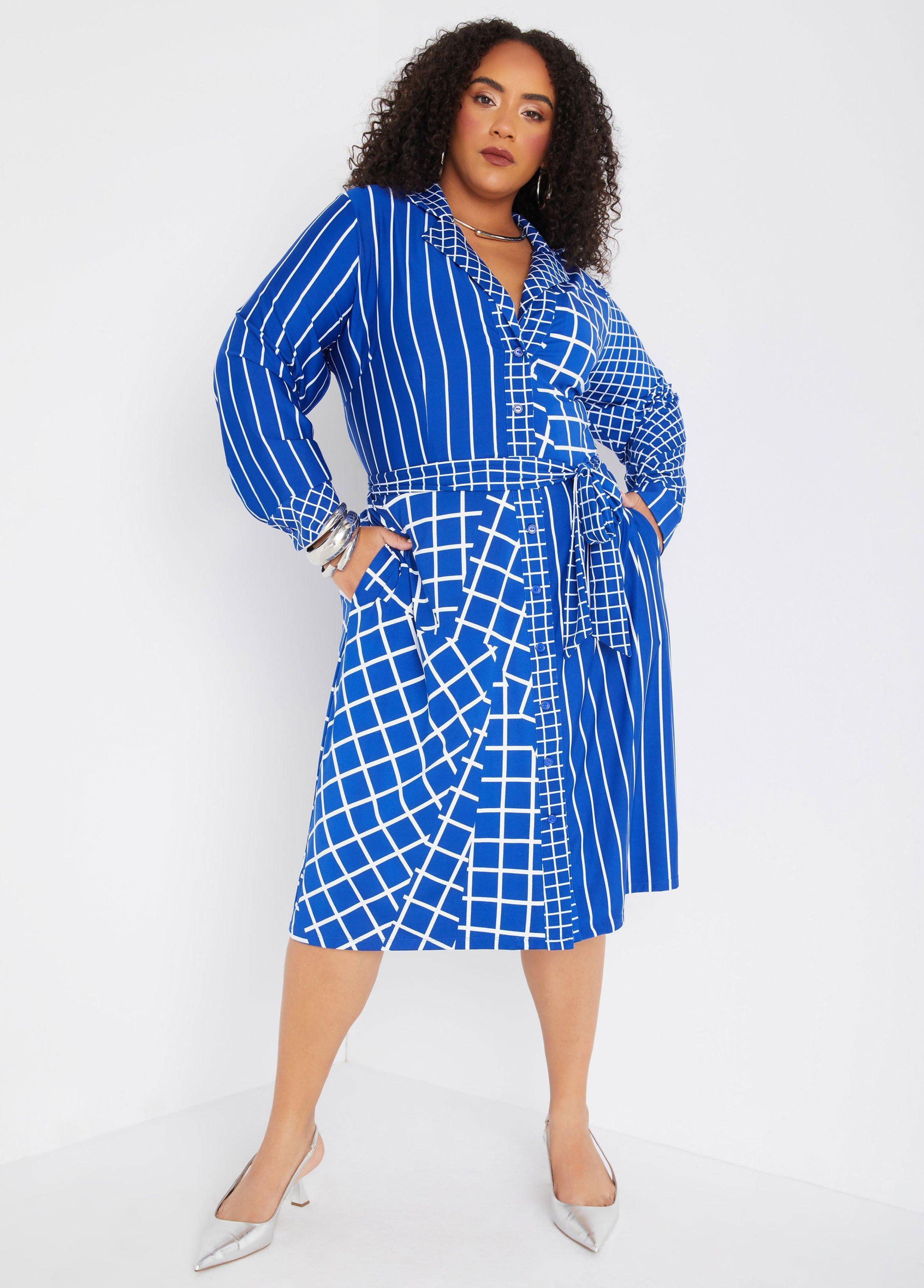 Plus Size Printed Belted Shirtdress Ashley Stewart Product Image