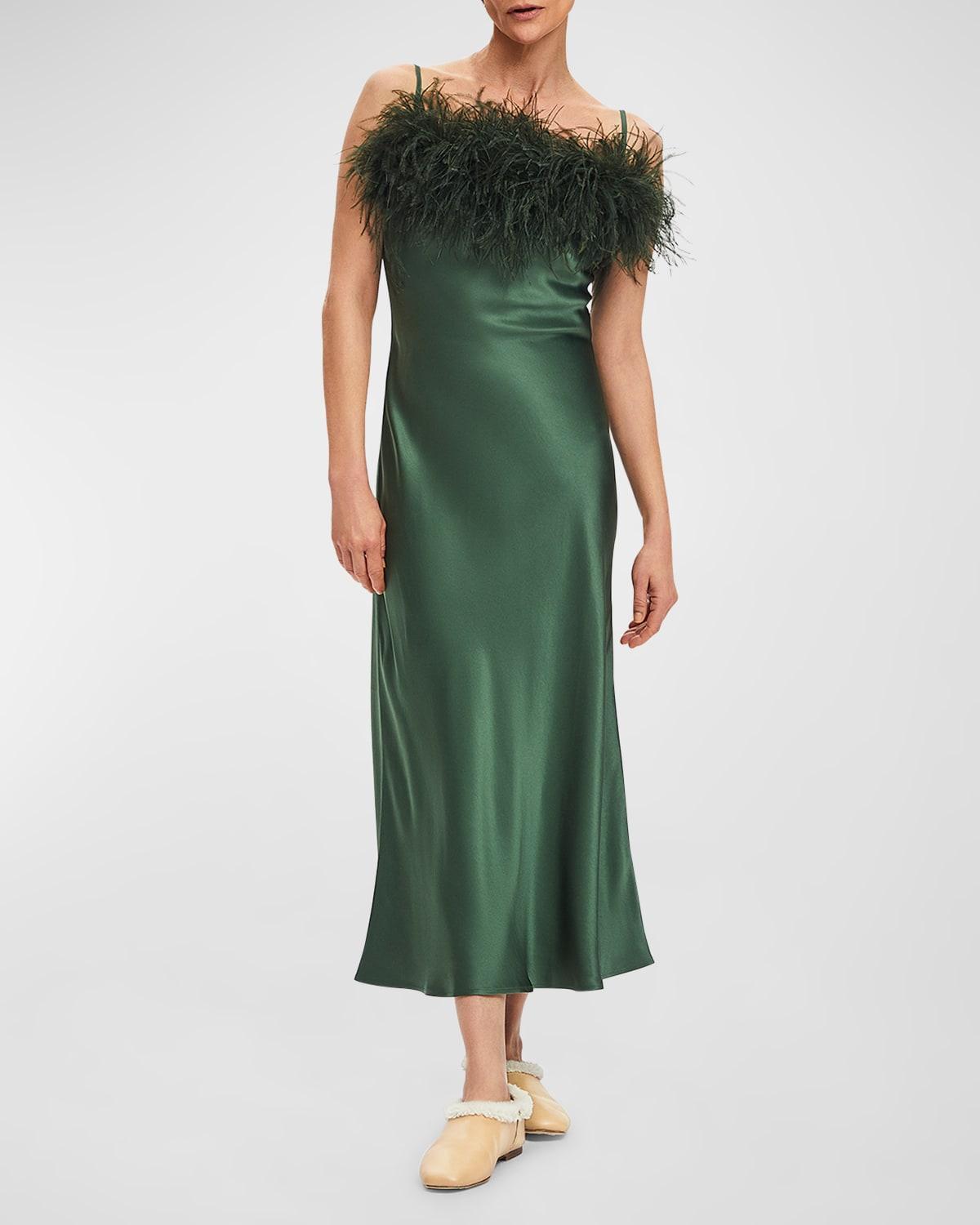 Womens Boheme Feather-Trim Midi-Dress Product Image