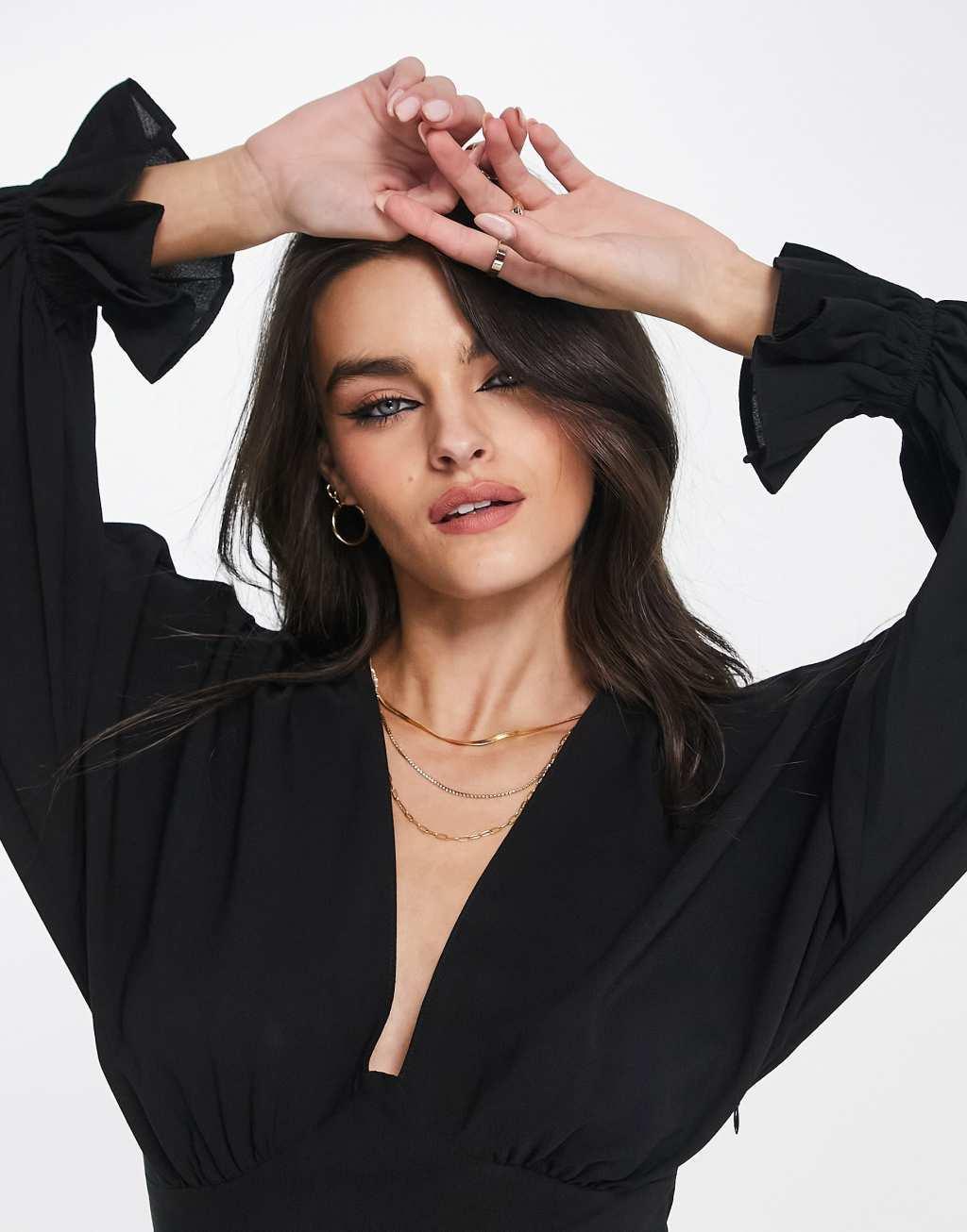 ASOS DESIGN plunge batwing maxi dress in black Product Image