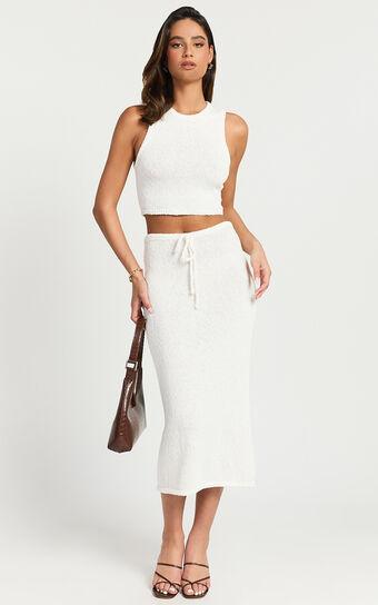 Vivianne Two Piece Set - Knitted Crop Top and High Waist Midi Skirt in White Product Image