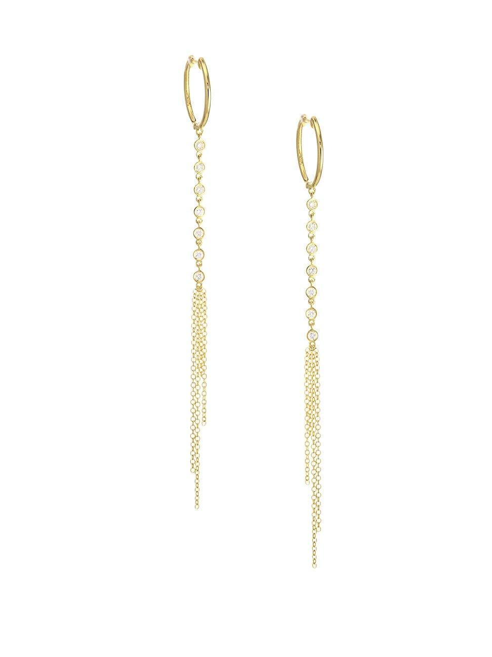 Womens 14K Yellow Gold & Diamond Chain Drop Earrings Product Image