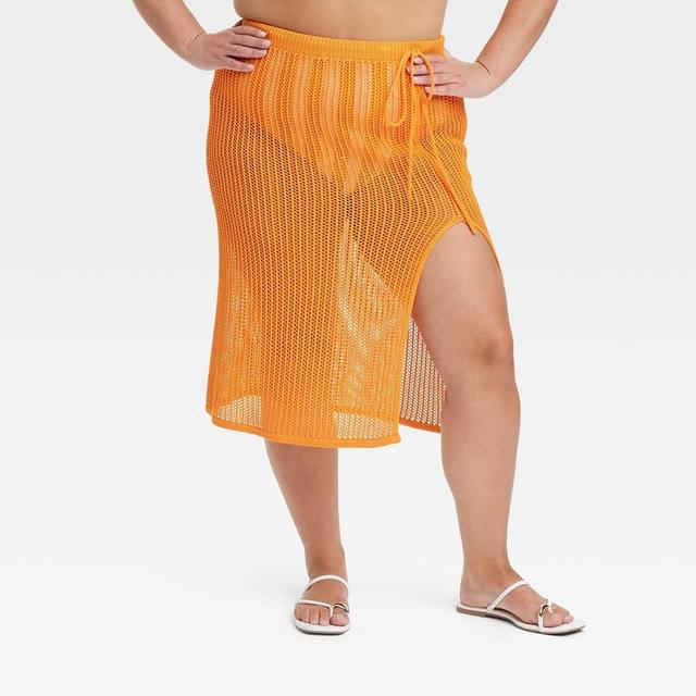 Womens Beach Bungalow Openwork Midi Skirt - A New Day Orange 2X Product Image