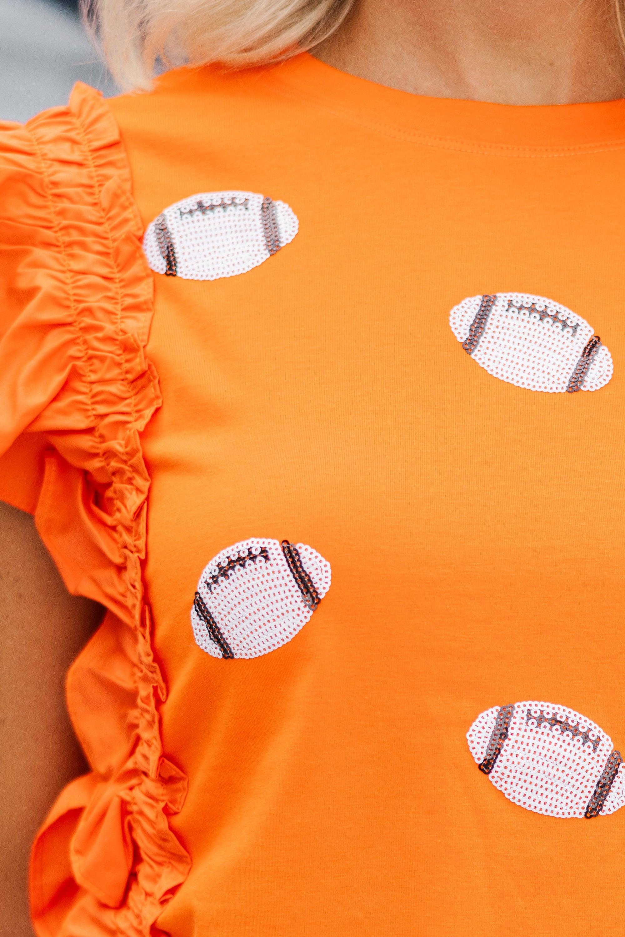 Cheer You On Orange/White Sequin Football Blouse Female Product Image