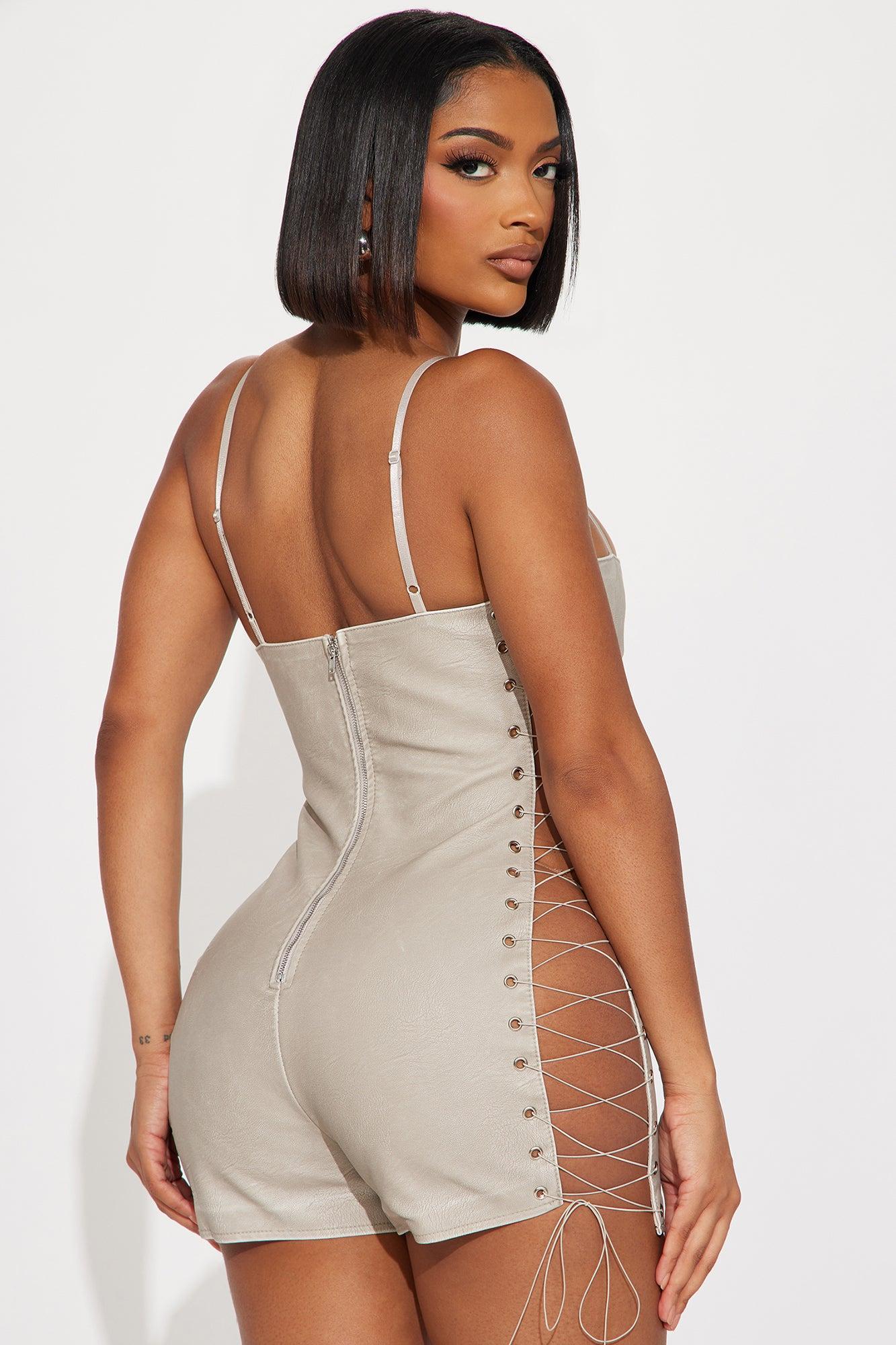 Cream Of The Top Faux Leather Romper - Cream Product Image