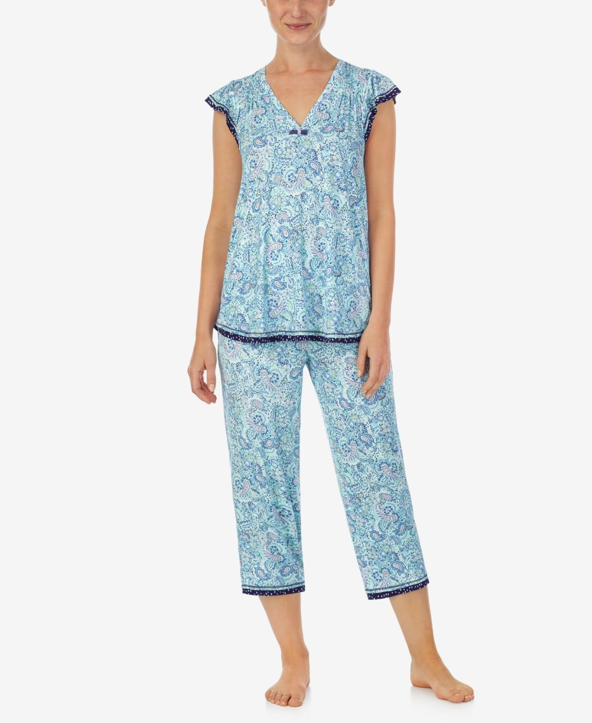 Ellen Tracy Womens Ruffle Sleeve Top and Crop Pants 2-Pc. Pajama Set Product Image