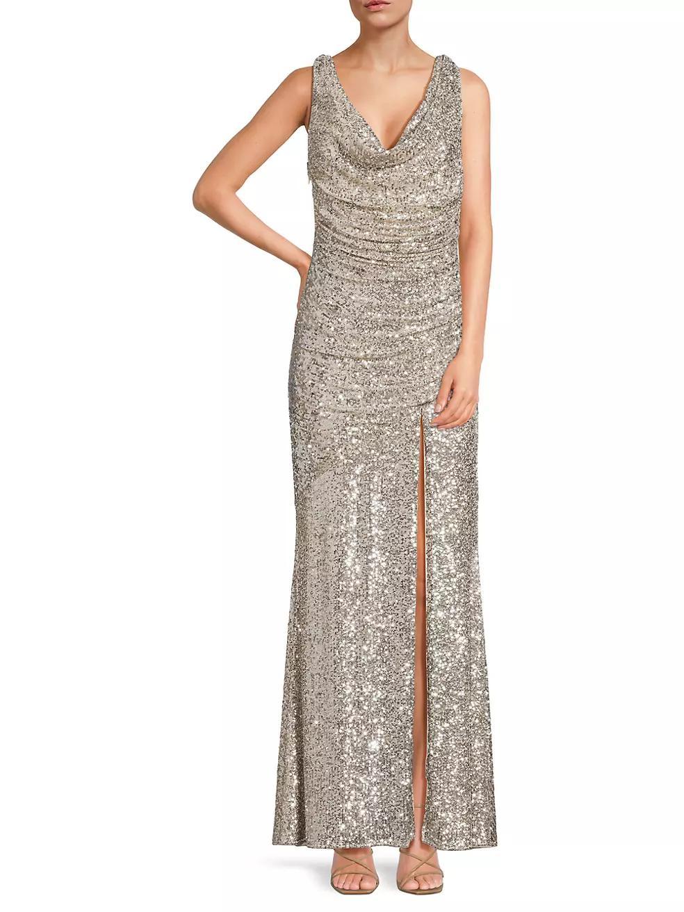 Stretch Draped Sequined Gown Product Image