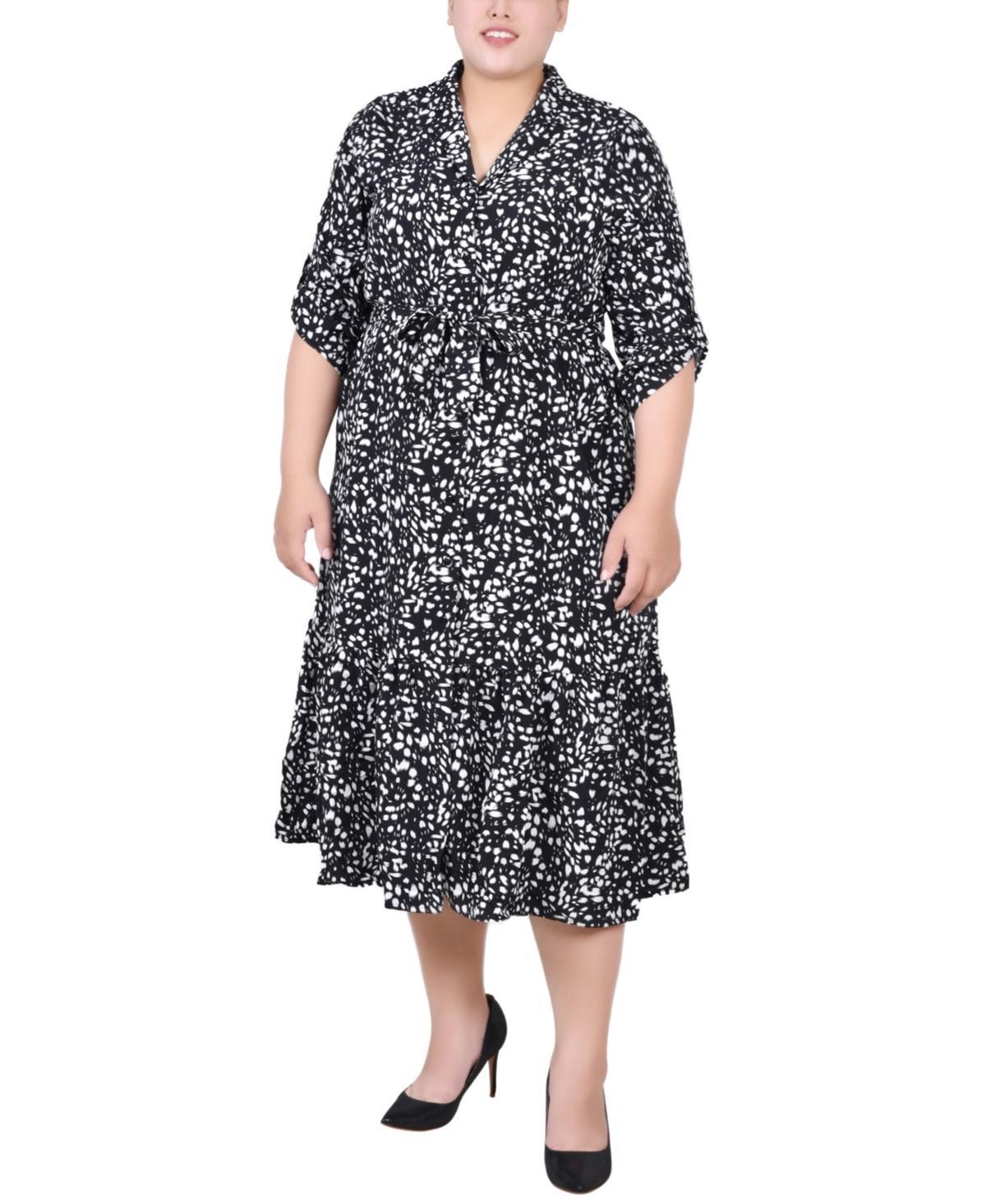 Ny Collection Plus Size Tiered Dress with Belt - Black Product Image