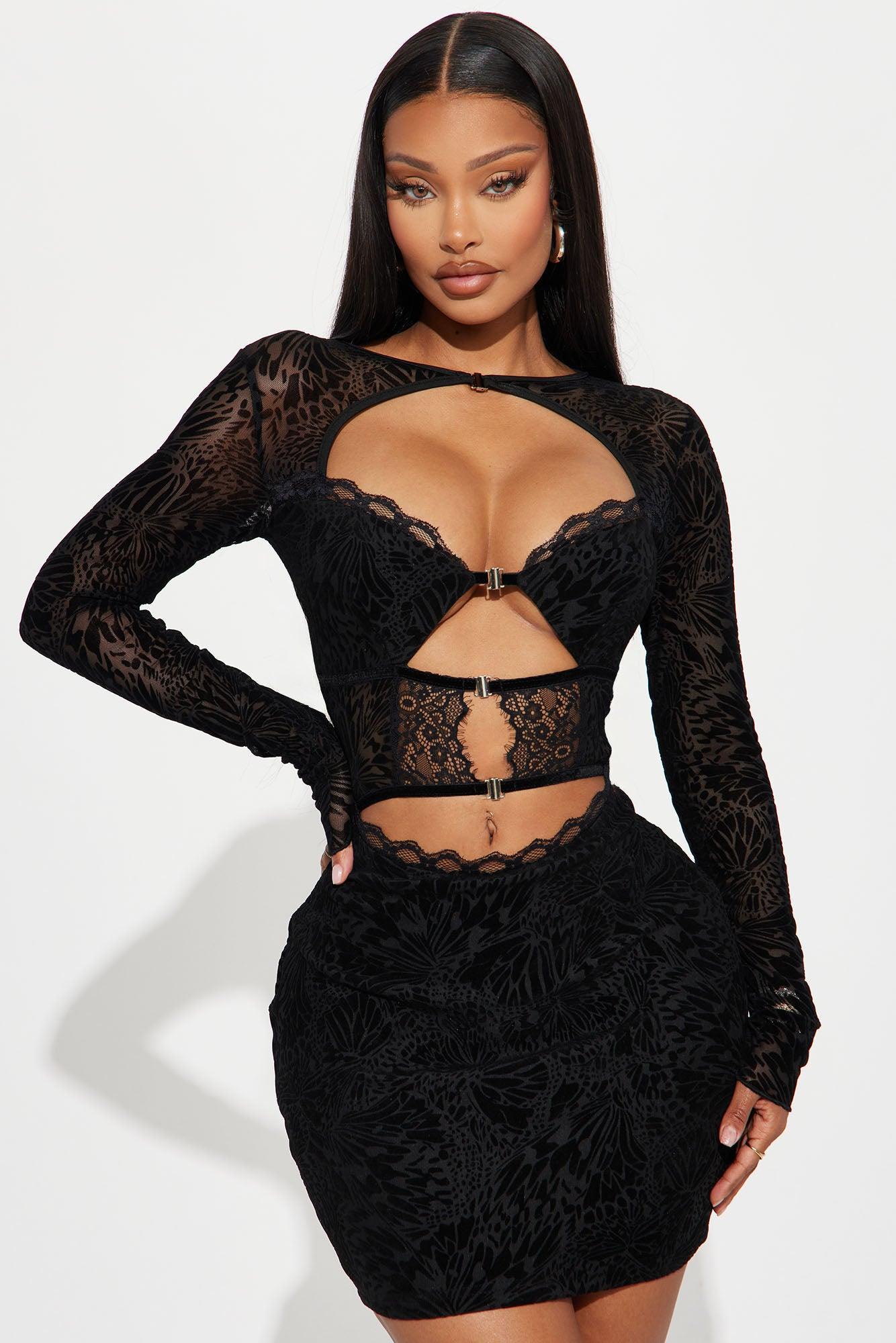 Alexa Longsleeve Mesh Mini Dress - Black Product Image