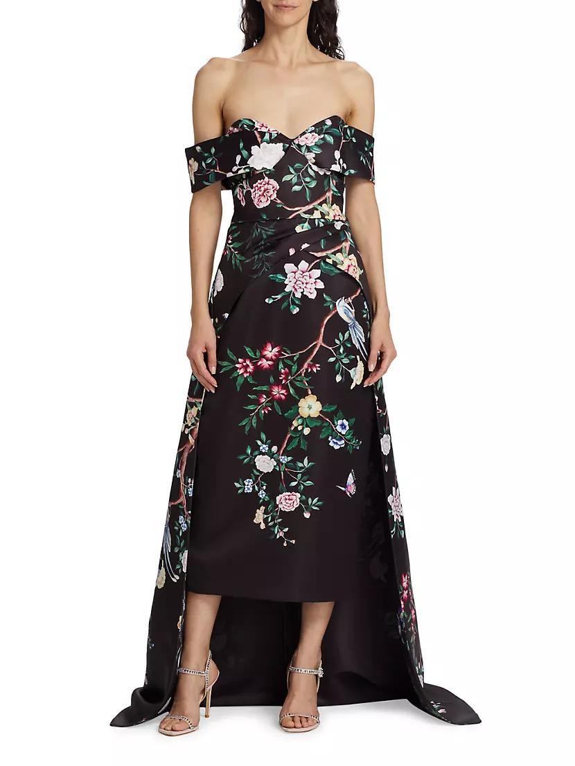 Paradise-Print Duchesse Satin Gown Product Image