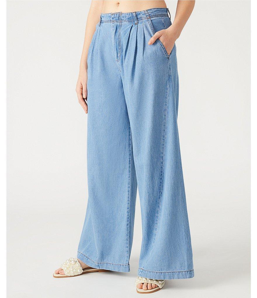 Steve Madden Starling Denim Wide Leg Pleated Pants Product Image