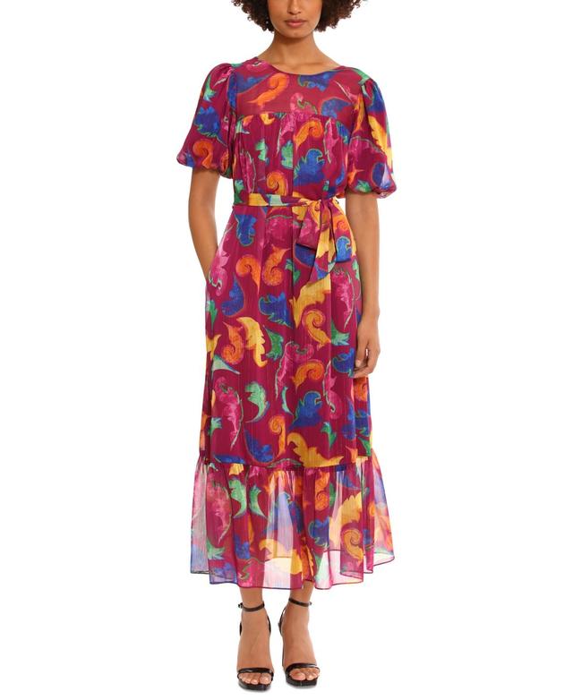 DONNA MORGAN FOR MAGGY Floral Tiered Puff Sleeve Tie Waist Dress Product Image