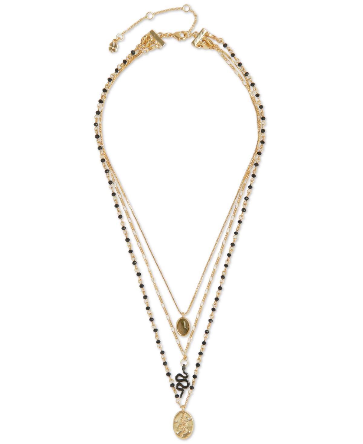 Lucky Brand Gold-Tone Mixed Stone & Snake Convertible Layered Pendant Necklace, 16 + 3 extender Product Image