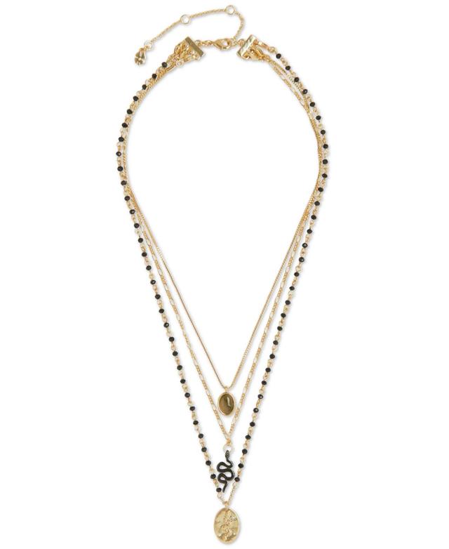 Lucky Brand Gold-Tone Mixed Stone & Snake Convertible Layered Pendant Necklace, 16 + 3 extender Product Image