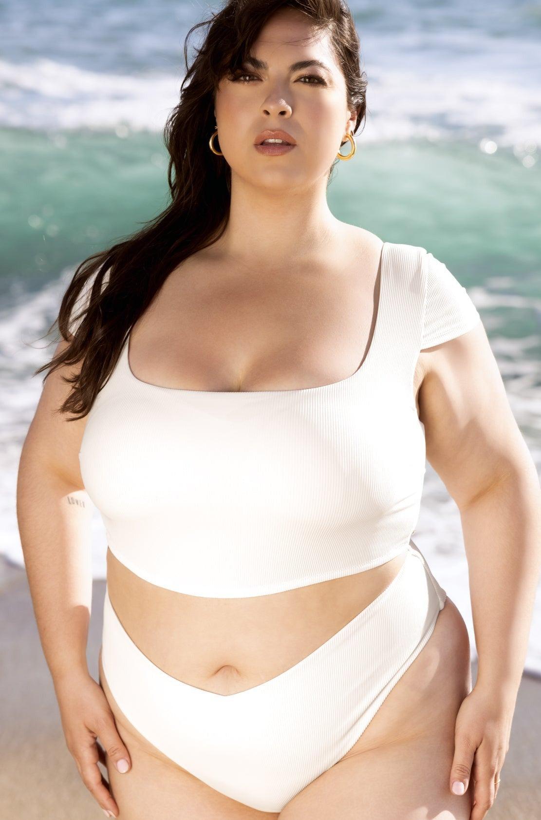 Coastline Cap Sleeve Bikini Top - Cream Rib Product Image