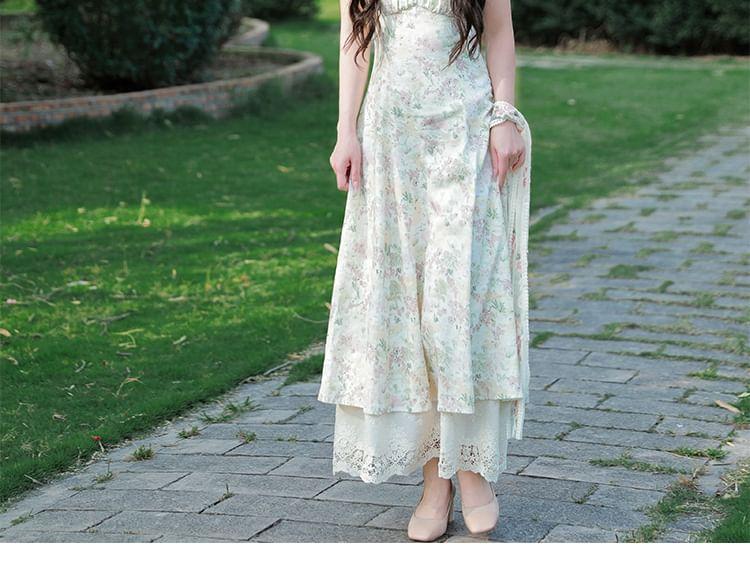 Puff Sleeve Square Neck Floral Maxi A-Line Dress Product Image