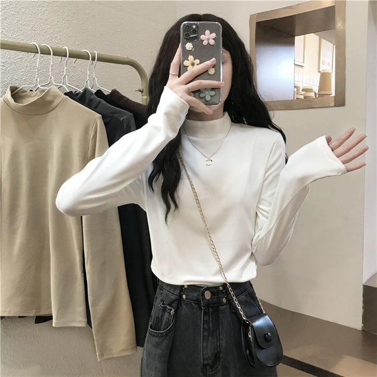 Long-Sleeve Mock Neck Plain T-Shirt product image