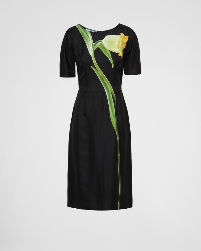 Floral-print Silk Twill Dress In Black Product Image