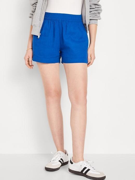 High-Waisted Linen-Blend Pull-On Shorts -- 3.5-inch inseam Product Image