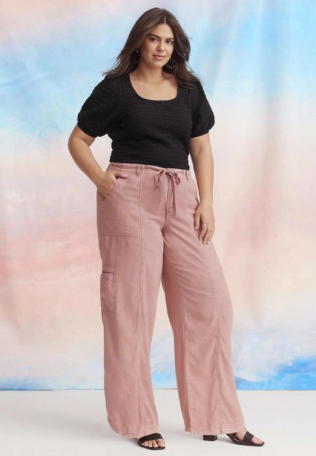 Maurices Plus Size Womens Soft Linen High Rise Cargo Wide Leg Pants Pink Size 22W Product Image