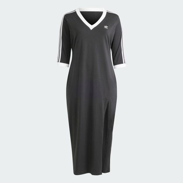 adidas Adicolor Classics 3-Stripes V-Neck Maxi Dress (Plus Size) Black 2X Womens Product Image