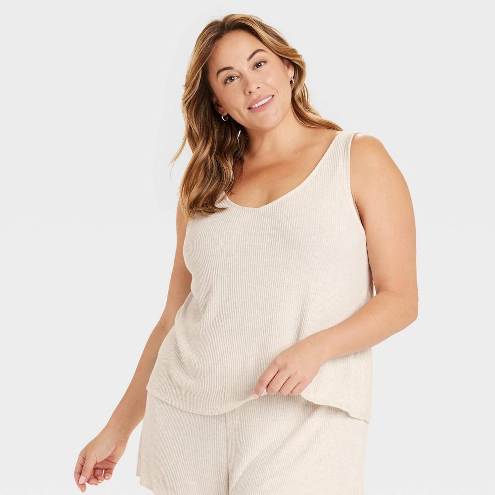 Womens Cozy Ribbed Pajama Tank Top - Auden Oatmeal 3X product image