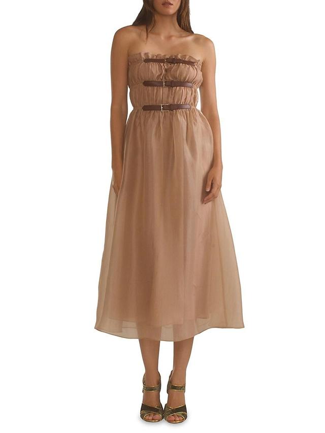 Womens Strapless Silk Organza Buckle Midi-Dress Product Image