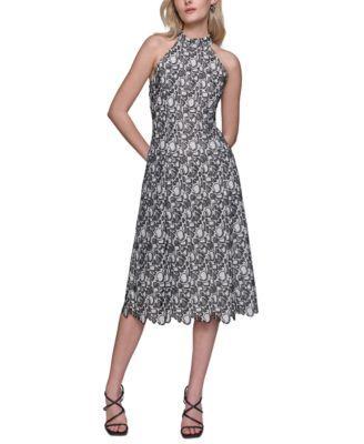 Karl Lagerfeld Paris Womens Printed Mock-Neck Lace Dress - Sft Wt Product Image