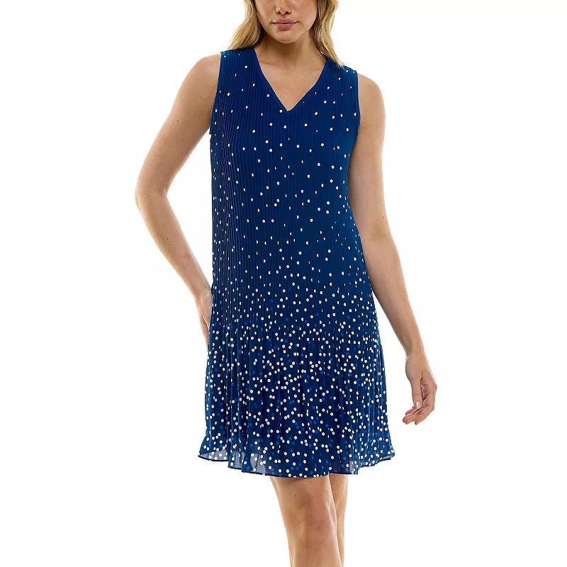 Womens Nanette Lepore Printed Sleeveless Pleat Dot Dress Blue Product Image